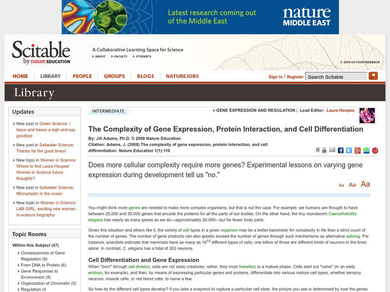 Scitable: Complexity of Gene Expression, and Cell Differentiation Handout