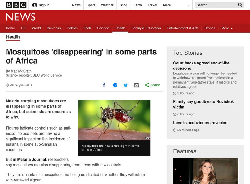 Bbc News: Mosquitoes 'Disappearing' in Some Parts of Africa Article
