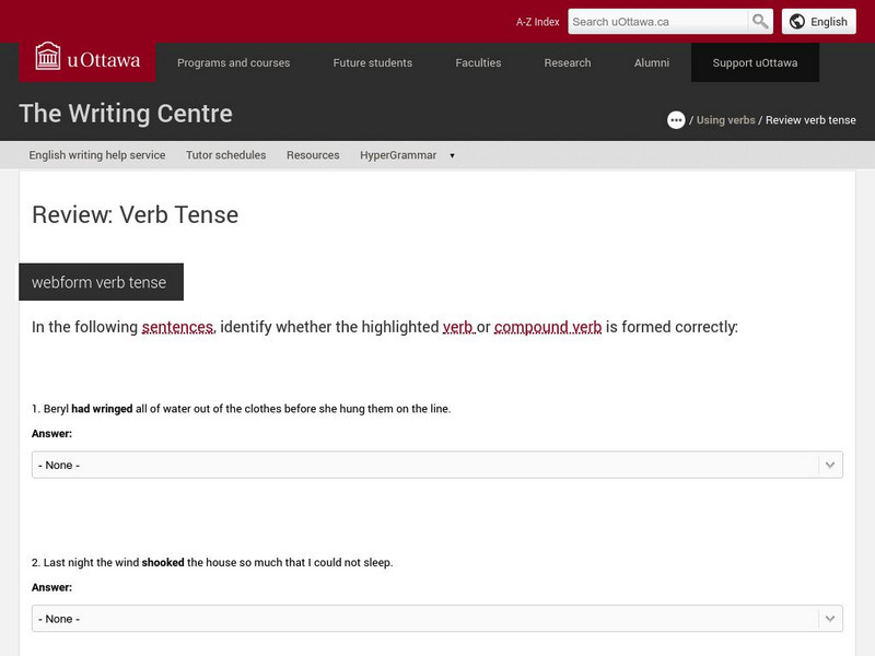 University of Ottawa: Review: Verb Tense Unknown Type University of Ottawa: Review: Verb Tense Unknown Type