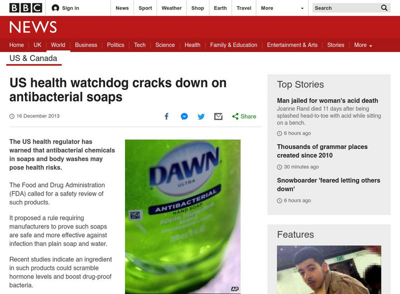 Bbc: Week of 12 16 13: Us Health Watchdog Cracks Down on Antibacterial Soaps Article