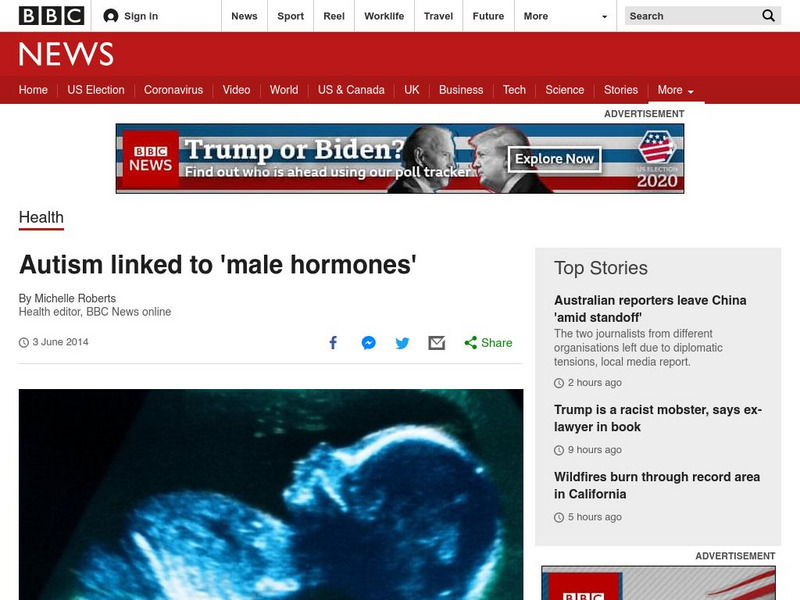 Bbc: Week of 6 9 14: Autism Linked to 'Male Hormones' Article