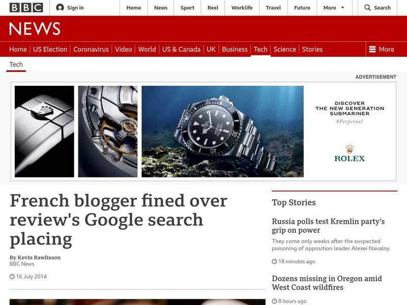 Bbc: Week of 7 21 14: French Blogger Fined Over Review's Google Search Placing Article