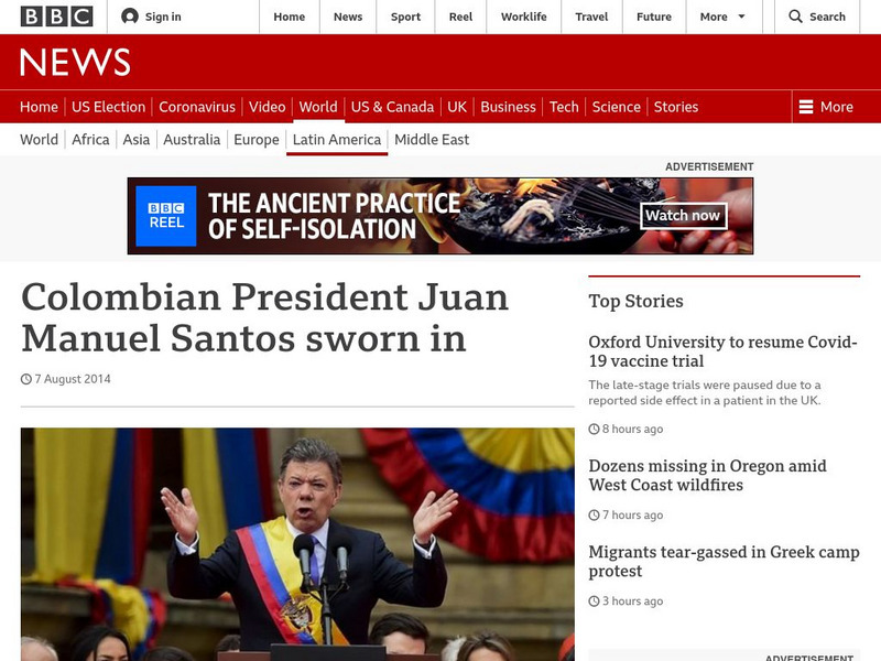 Bbc: Week of 8 11 14: Colombian President Juan Manuel Santos Sworn In Article