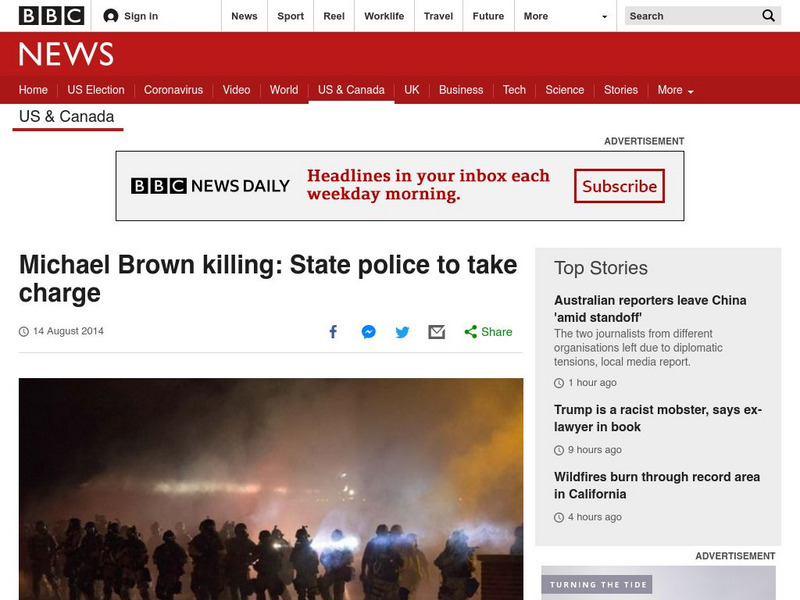 Bbc: Week of 8 18 14: Michael Brown Killing: State Police to Take Charge Article