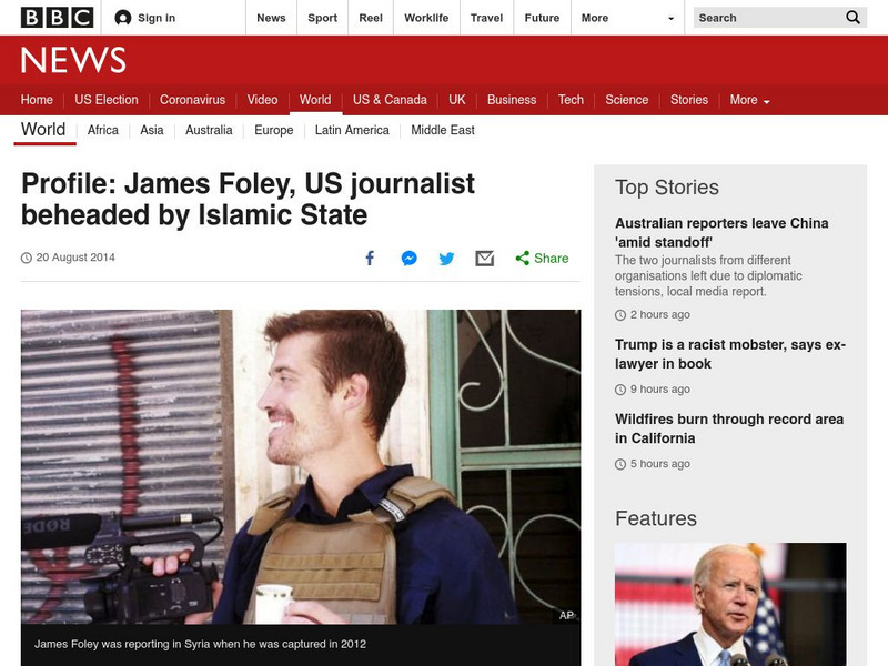 Bbc: Week of 8 25 14: Profile: Photojournalist James Foley Article