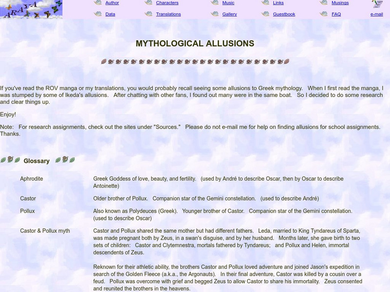 Araya: Mythological Allusions Handout Araya: Mythological Allusions Handout