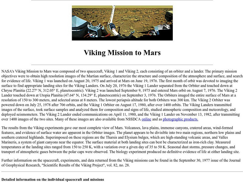 Nasa Space Science Data Archive: Viking Mission to Mars Handout