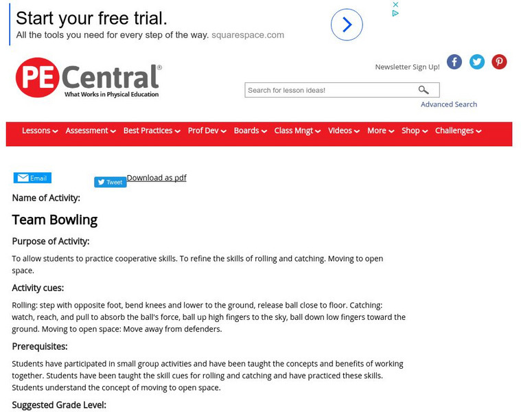 Pe Central: 3 5 Pe Lessons Ideas: Team Bowling Lesson Plan Pe Central: 3 5 Pe Lessons Ideas: Team Bowling Lesson Plan