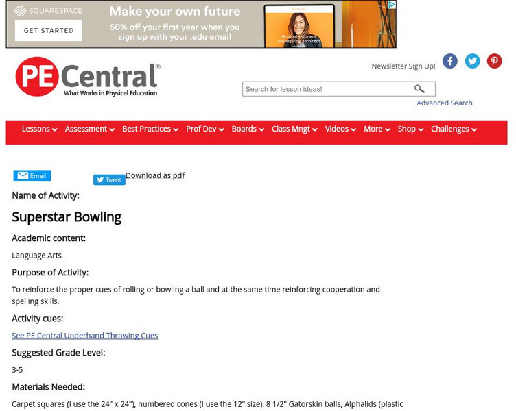 Pe Central: Classroom Teacher Integrated: Superstar Bowling Lesson Plan Pe Central: Classroom Teacher Integrated: Superstar Bowling Lesson Plan