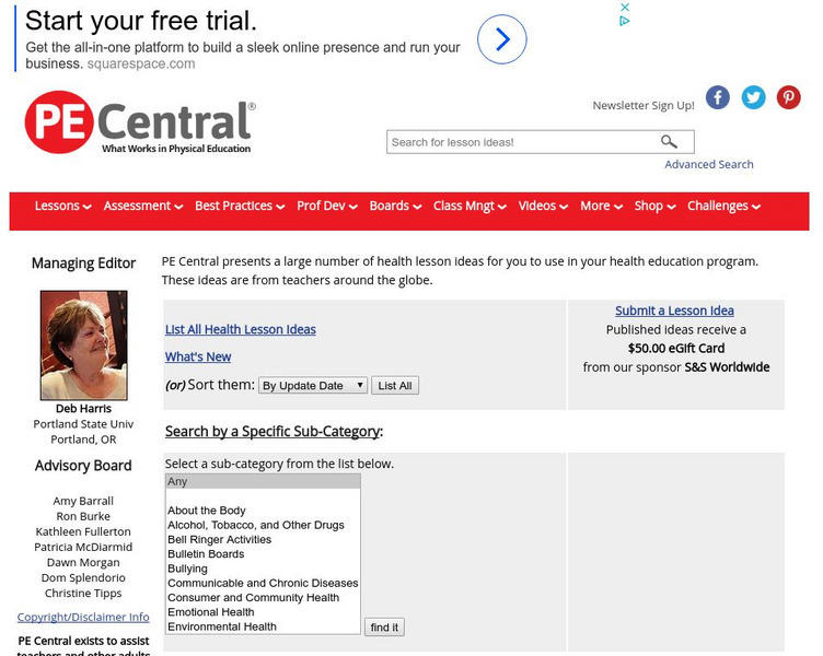 Pe Central: Pe Central: Health Lesson Idea Menu Website Pe Central: Pe Central: Health Lesson Idea Menu Website