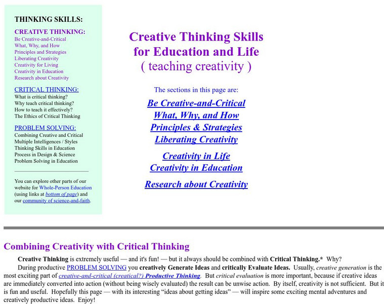Teaching Creativity Skills: Creative Thinking Skills for Life and Education Website Teaching Creativity Skills: Creative Thinking Skills for Life and Education Website