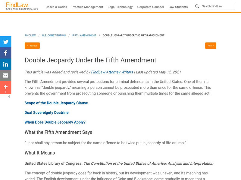 Find Law: Annotation 2: Fifth Amendment Primary Find Law: Annotation 2: Fifth Amendment Primary