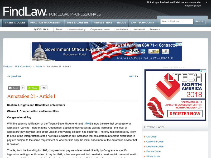 Find Law: u.s. Constitution: Article I, Section 6 Activity Find Law: u.s. Constitution: Article I, Section 6 Activity