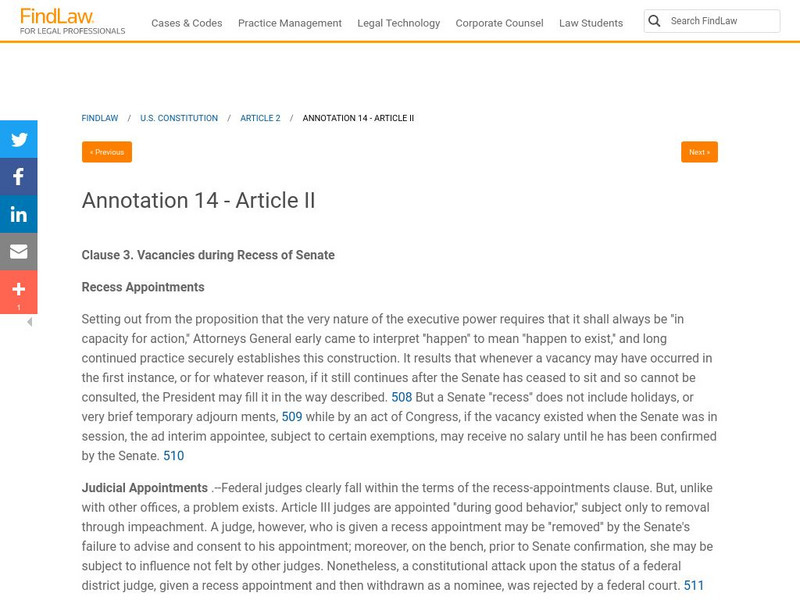 Find Law: Article Ii: Recess Appointments Activity Find Law: Article Ii: Recess Appointments Activity