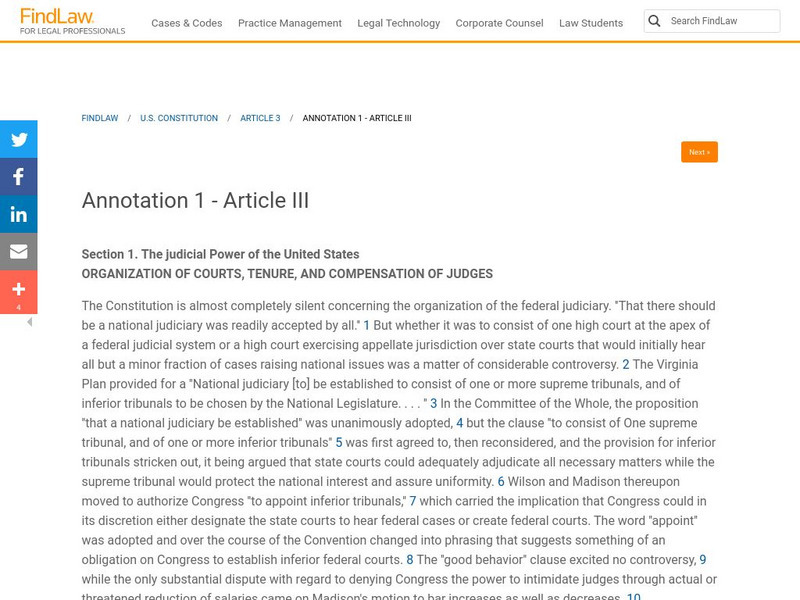 Find Law: Article Iii: Organizations of Court, Tenure, & Compensation Handout Find Law: Article Iii: Organizations of Court, Tenure, & Compensation Handout
