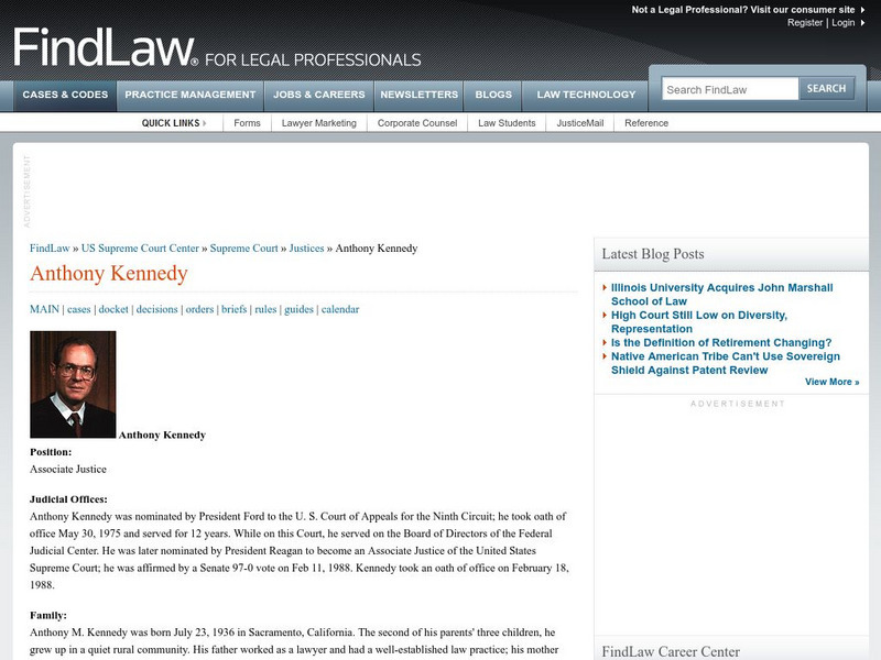 Find Law: Supreme Court Justices: Anthony Kennedy Activity Find Law: Supreme Court Justices: Anthony Kennedy Activity