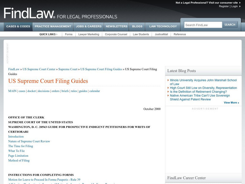 Find Law: Supreme Court Filing Guide Activity Find Law: Supreme Court Filing Guide Activity