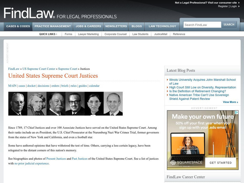 Find Law: Supreme Court Justices Handout Find Law: Supreme Court Justices Handout