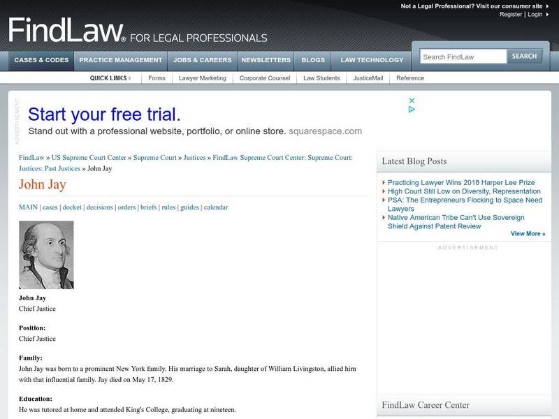 Find Law: Supreme Court Justices: John Jay Article Find Law: Supreme Court Justices: John Jay Article