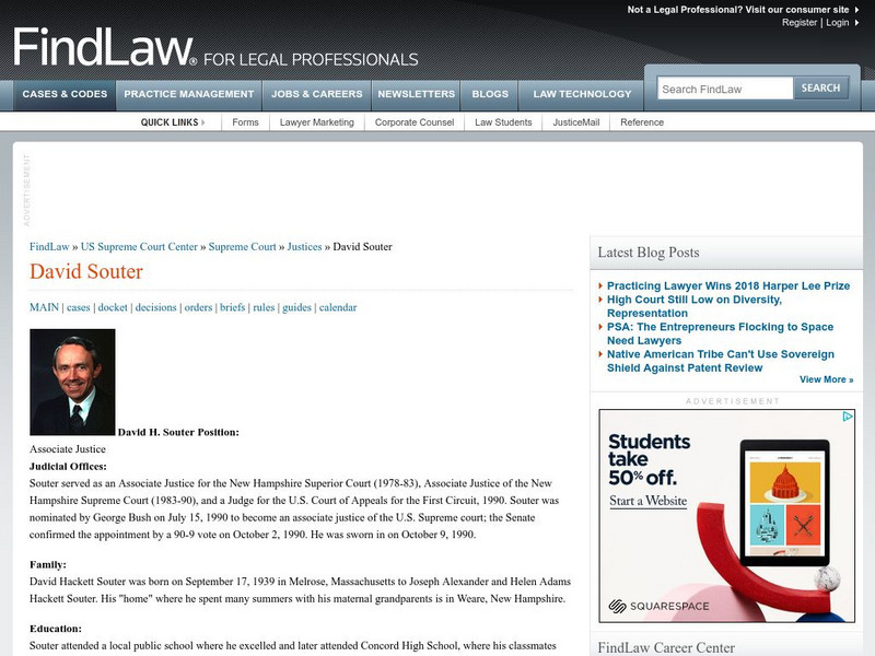 Find Law: Supreme Court Justices: David Souter Activity Find Law: Supreme Court Justices: David Souter Activity