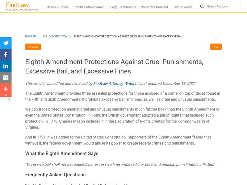 Find Law: u.s. Constitution: Eighth Amendment Website Find Law: u.s. Constitution: Eighth Amendment Website