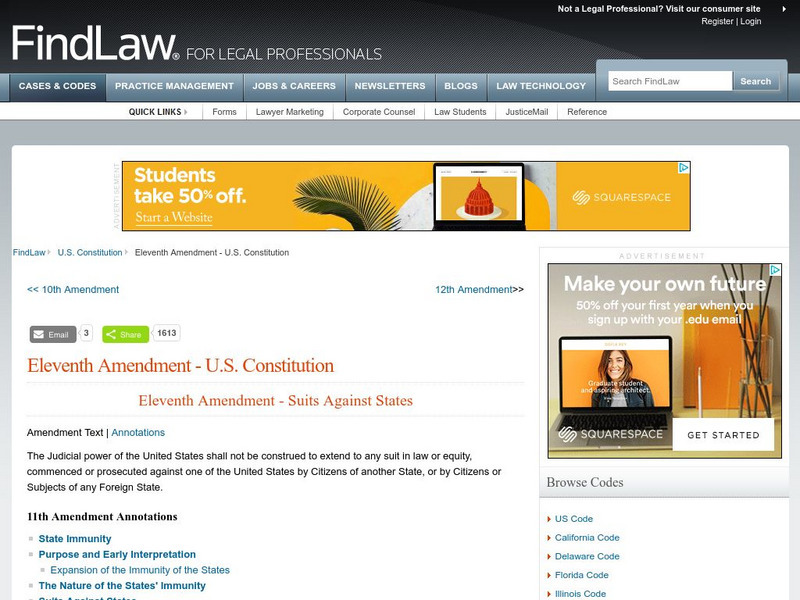Find Law: u.s. Constitution: Eleventh Amendment Activity Find Law: u.s. Constitution: Eleventh Amendment Activity