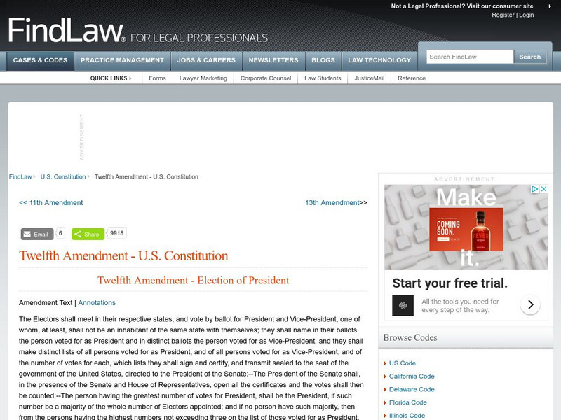 Find Law: u.s. Constitution: Twelfth Amendment Primary Find Law: u.s. Constitution: Twelfth Amendment Primary