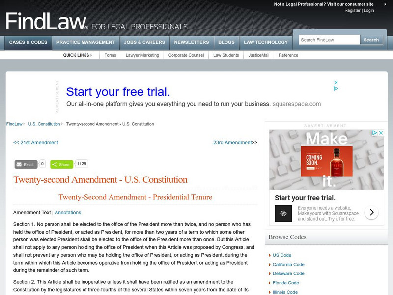 Find Law: u.s. Constitution: Twenty Second Amendment Primary Find Law: u.s. Constitution: Twenty Second Amendment Primary