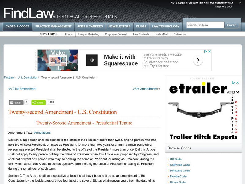 Find Law: u.s. Constitution: Twenty Second Amendment Primary Find Law: u.s. Constitution: Twenty Second Amendment Primary