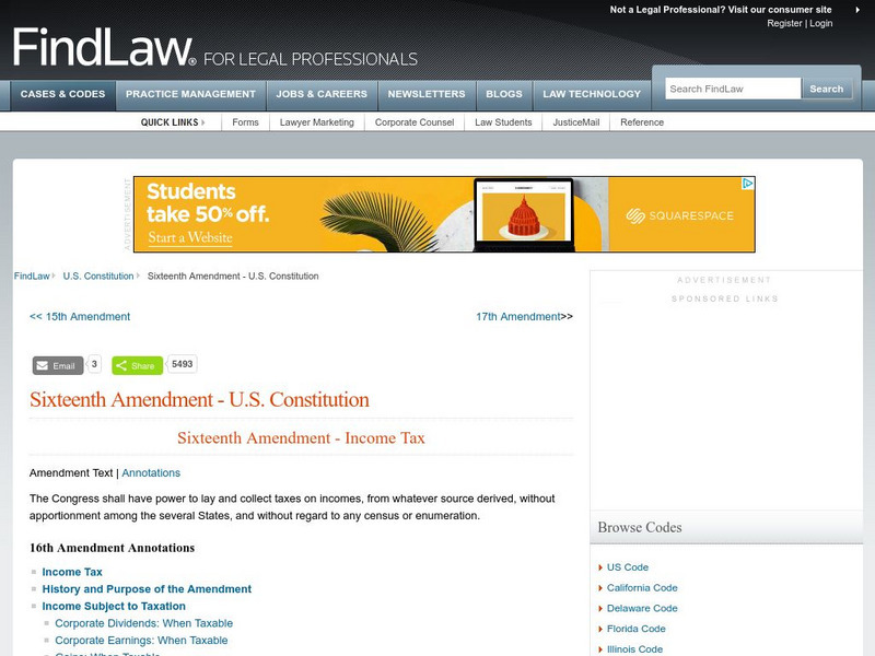Find Law: u.s. Constitution: Sixteenth Amendment Activity Find Law: u.s. Constitution: Sixteenth Amendment Activity