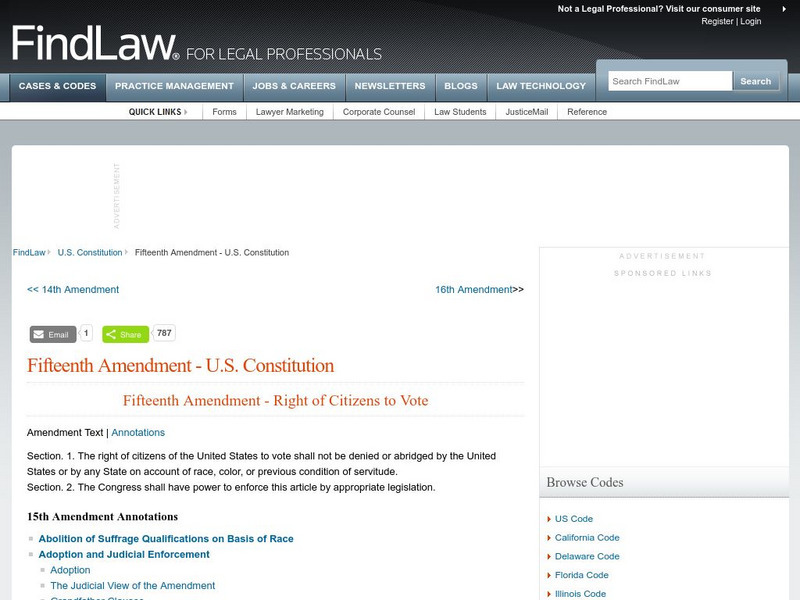 Find Law: u.s. Constitution: Fifteenth Amendment Primary Find Law: u.s. Constitution: Fifteenth Amendment Primary