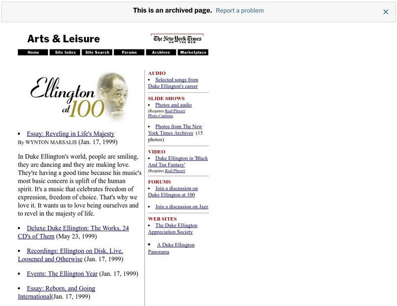 New York Times: Ellington at 100 Website New York Times: Ellington at 100 Website