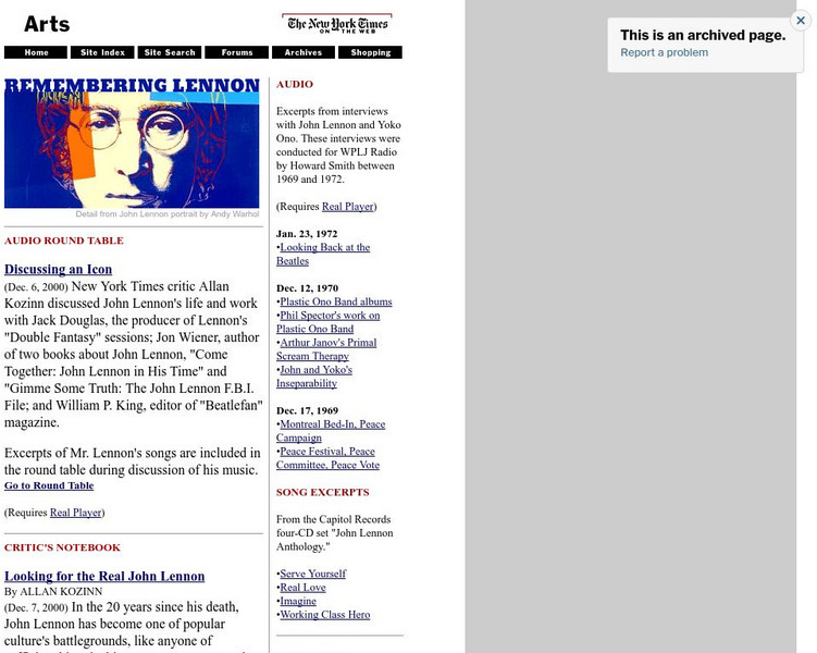 New York Times: Remembering John Lennon Audio