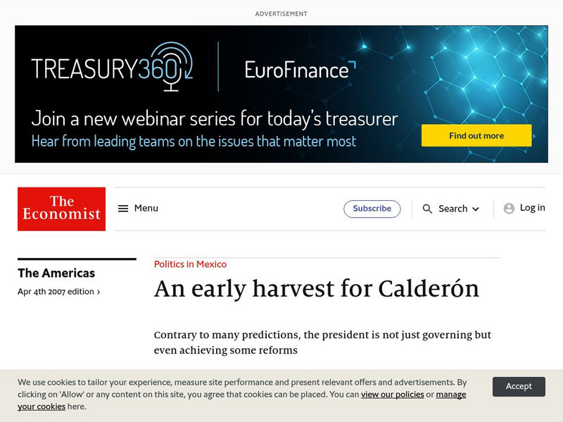 The Economist: Politics in Mexico: An Early Harvest for Calderon Article
