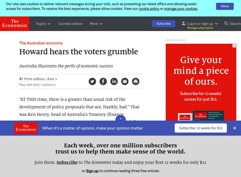 The Economist: Australia: Howard Hears the Voters Grumble Article The Economist: Australia: Howard Hears the Voters Grumble Article