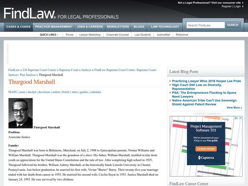 Find Law: Supreme Court Justices: Thurgood Marshall Website Find Law: Supreme Court Justices: Thurgood Marshall Website