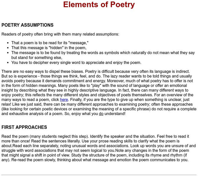 Lexiconic.net: Elements of Poetry Handout Lexiconic.net: Elements of Poetry Handout