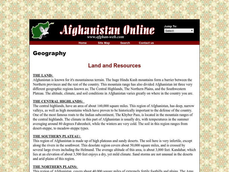 Afghanistan Online: Afghanistan: Geograhy Handout