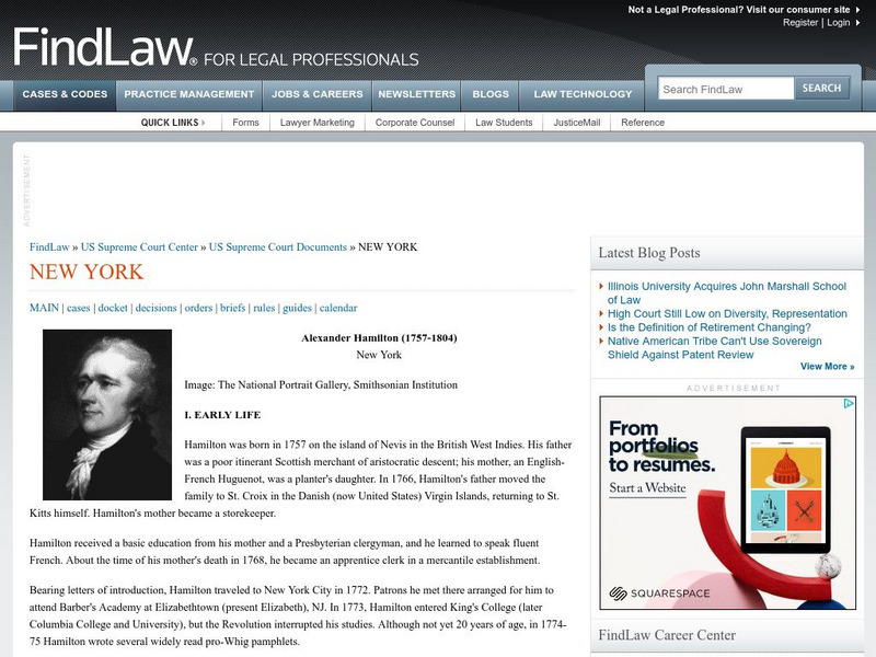 Find Law: Founding Fathers: New York: Alexander Hamilton Article Find Law: Founding Fathers: New York: Alexander Hamilton Article