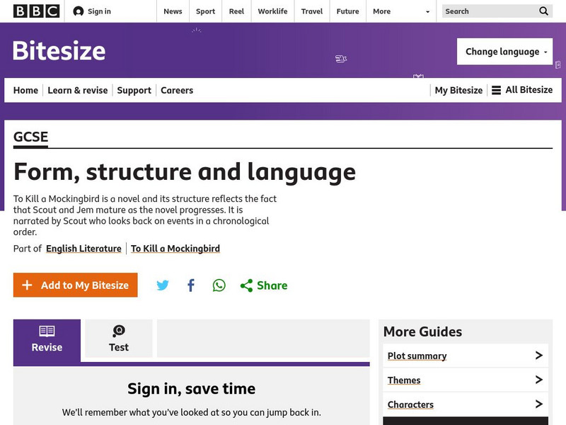 Bbc: Bitesize: Use of Structure in to Kill a Mockingbird Handout Bbc: Bitesize: Use of Structure in to Kill a Mockingbird Handout