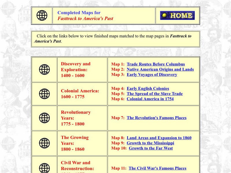Completed Maps for Fasttrack to America's Past Website Completed Maps for Fasttrack to America's Past Website