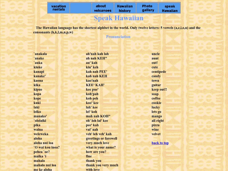 Deep Hawaii: Speak Hawaiian Handout