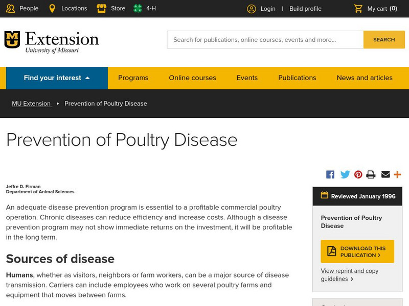University of Missouri: Prevention of Poultry Disease Website