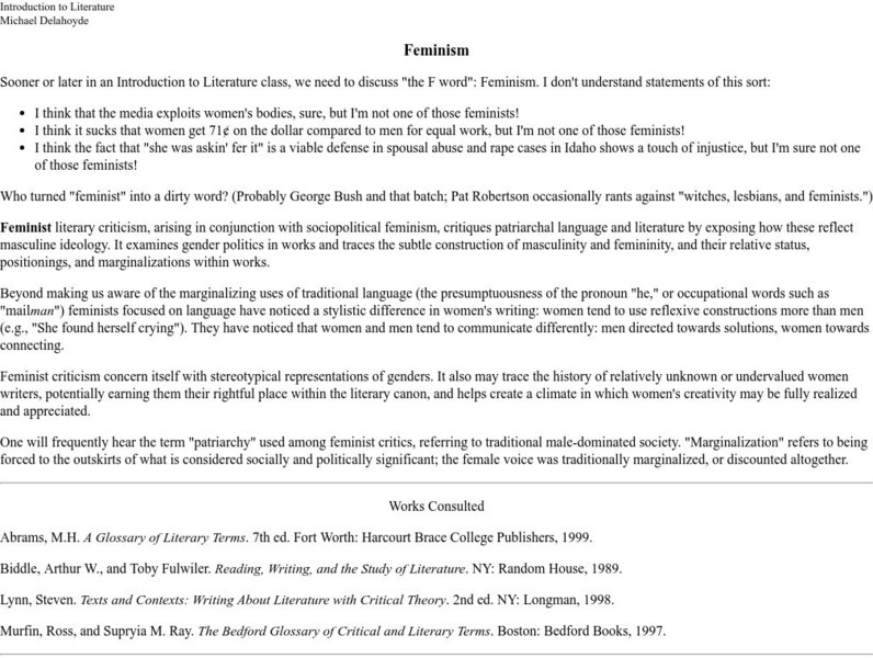 Washington State University: Feminism Handout Washington State University: Feminism Handout