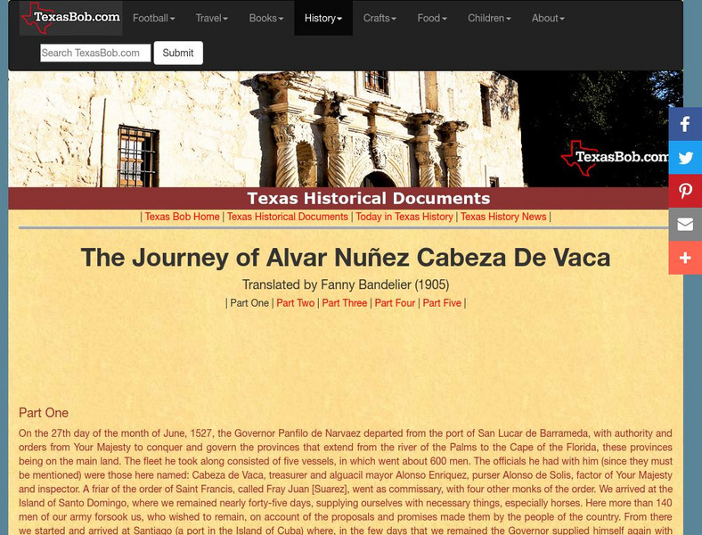 Texas Bob: The Journey of Alvar Nunez Cabeza De Vaca Handout Texas Bob: The Journey of Alvar Nunez Cabeza De Vaca Handout