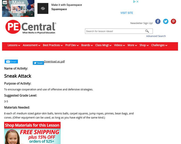 Pe Central: Cooperative Learning: Sneak Attack Lesson Plan Pe Central: Cooperative Learning: Sneak Attack Lesson Plan
