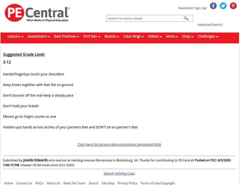 Pe Central: Fitness Tests Cues: Sit Ups Activity Pe Central: Fitness Tests Cues: Sit Ups Activity