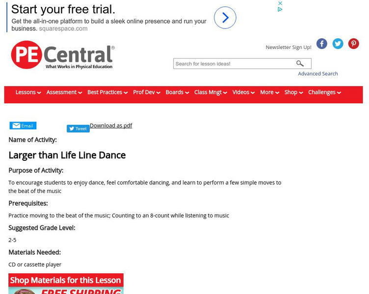 Pe Central: Dance Lesson Ideas: Larger Than Life Line Dance Lesson Plan Pe Central: Dance Lesson Ideas: Larger Than Life Line Dance Lesson Plan