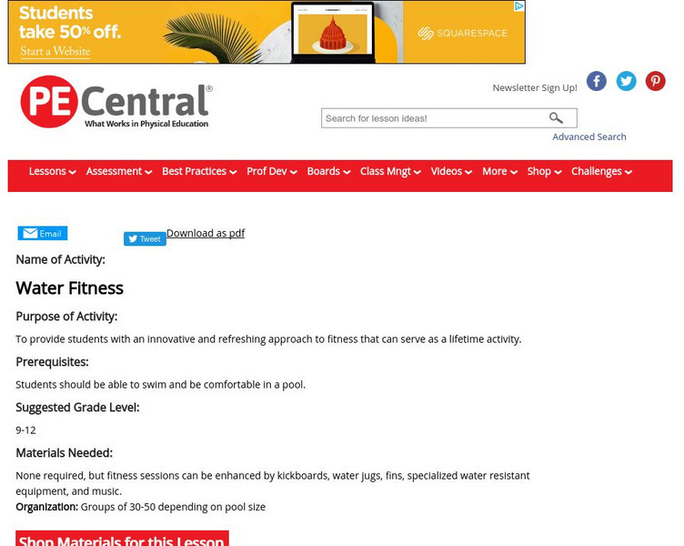 Pe Central: Water Fitness Lesson Plan