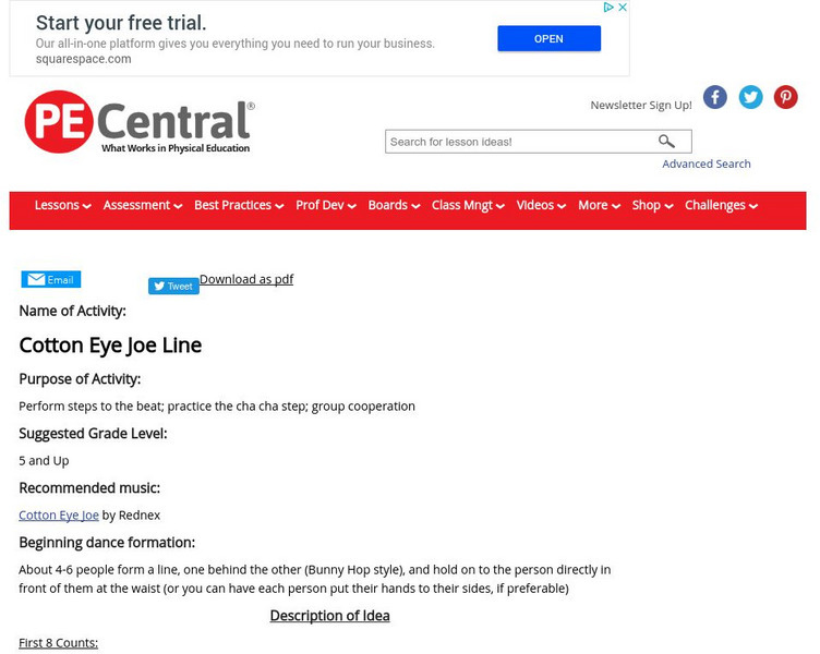 Pe Central: Cotton Eye Joe Line Lesson Plan Pe Central: Cotton Eye Joe Line Lesson Plan